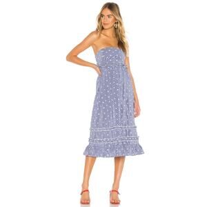 Tularosa Raven Blue White Striped Embroidered Cotton Midi Dress Size XS